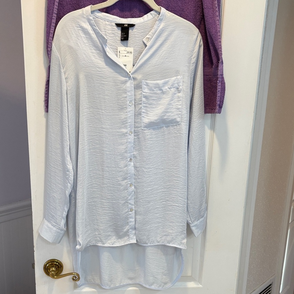 NWT H&M Light Blue Button-Up Shirt See Through